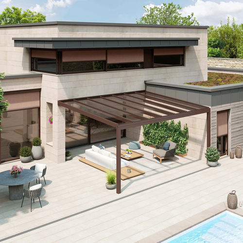 Pérgola apoiada em parede - NYON PLUS - STOBAG - em alumínio / com cobertura em tela / com cobertura de vidro