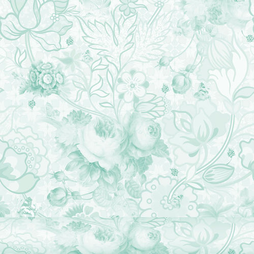 Papel de parede contemporâneo - BERENICE - Equipo DRT - floral / efeito de tecido / azul