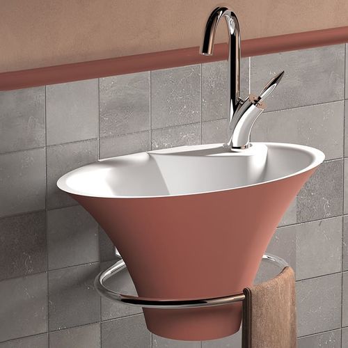 Lava-mãos suspenso - IRIS - DECOTEC - cônico / em Solid Surface / com toalheiro