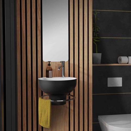 Lava-mãos suspenso - OSAKA - DECOTEC - redondo / em Solid Surface / com toalheiro