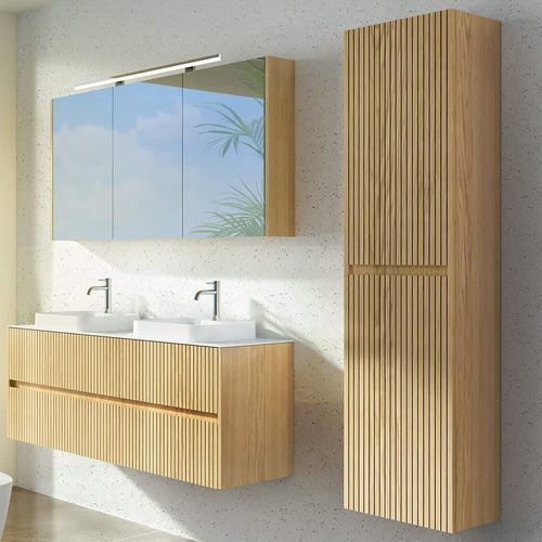 Gabinete de banheiro duplo - LANDES - DECOTEC - suspenso / de piso / em madeira