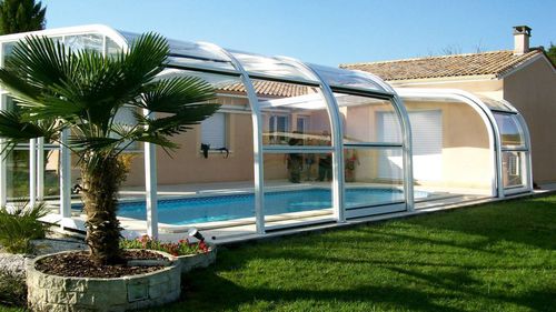 Cobertura de piscina alta - BACKED ON IBIZA - abrisol - telescópica / metálica / em policarbonato