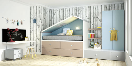Quarto infantil branco - BREMEN - Lagrama - azul / em madeira / unissexo