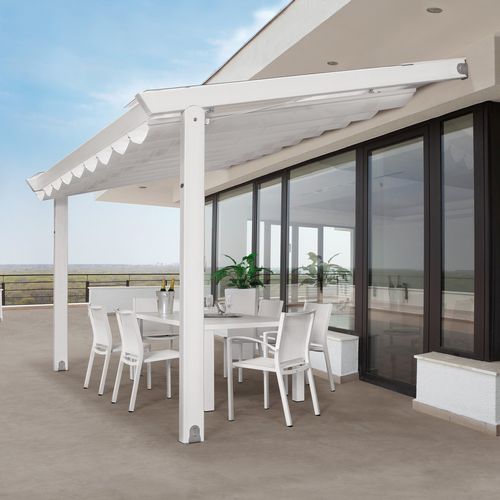 Pérgola apoiada em parede - BLU MARINA - IL CEPPO - em madeira / com cobertura em tela