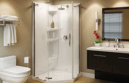 Cabine de banho em acrílico - OLYMPIA PENTANGLE - MAAX bathroom - com porta de abrir / pentagonal