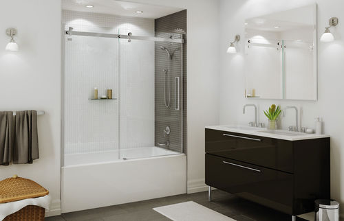 Resguardo de banheira com porta de correr - HALO - MAAX bathroom - em vidro temperado / com moldura parcial