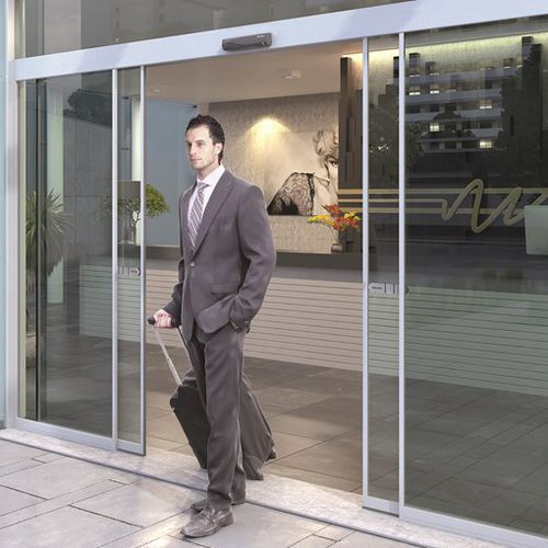 Porta de entrada - SL500 SLIM - ASSA ABLOY - em alumínio / de correr / com vidro