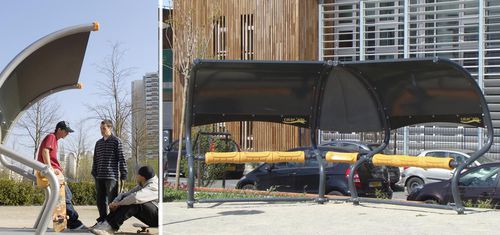 Banco para espaço público contemporâneo - COLOR’ADO - HUSSON INTERNATIONAL - em aço inoxidável / em aço galvanizado / semissentado