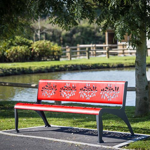 Banco para espaço público contemporâneo - CHERRY FLOWERS - HUSSON INTERNATIONAL - em aço / com encosto / com braços
