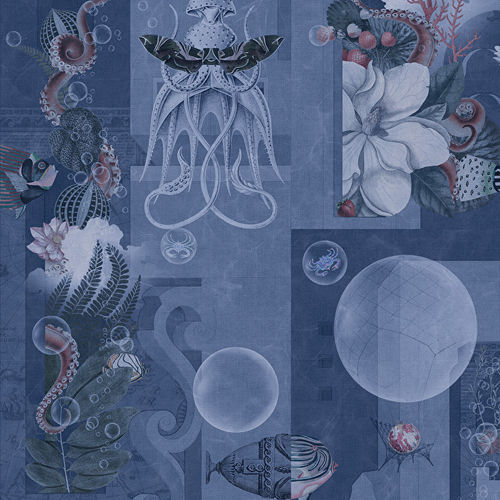 Papel de parede contemporâneo - GARDEN OF DREAMS NAVY - Devon&Devon - estampado / efeito de tecido / azul