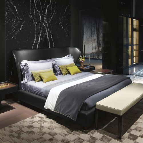 Cama de casal - REA - GIORGETTI - contemporânea / estofada / com cabeceira