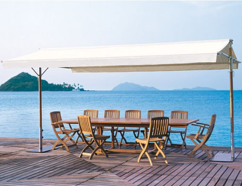 Toldo reto autoportante - BUTTERFLY - Tectona - manual / branco / acrílico