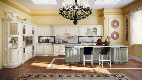 Cozinha clássica - PANTHEON - CUCINE LUBE - em madeira / com ilha / com pegas