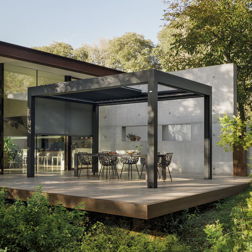Pérgola apoiada em parede - VELVET PLUS - Gibus SPA - em alumínio extrudado / em vidro / com lâminas orientáveis