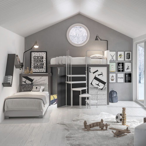 Quarto infantil branco - 308 - TUMIDEI - cinza / em laminado melamínico / em alumínio anodizado