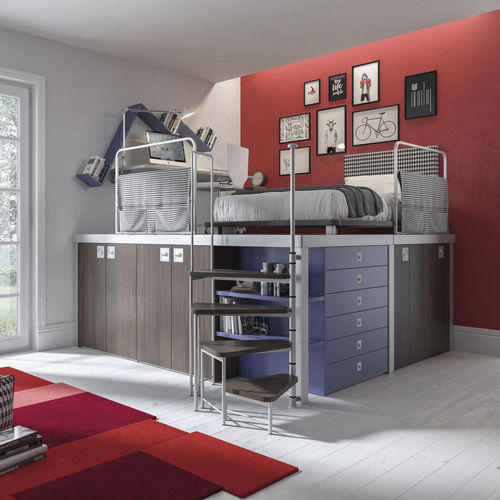Quarto infantil azul - 304 - TUMIDEI - cinza / vermelho / em laminado melamínico