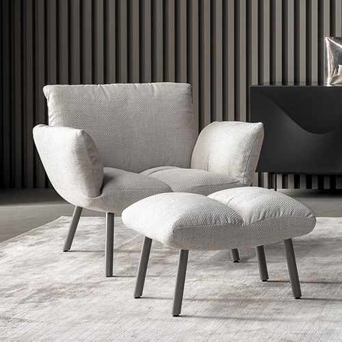 Poltrona contemporânea - Pil  - BONALDO - em couro / em tecido / com apoio para pés