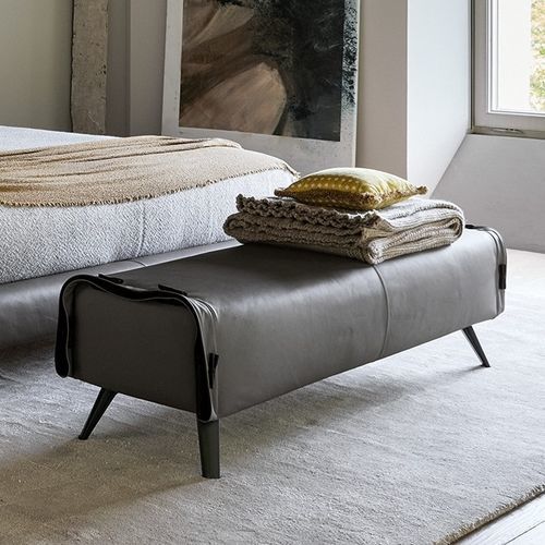 Banco de pé de cama contemporâneo - Cuff  - BONALDO - em metal pintado / em couro / em tecido