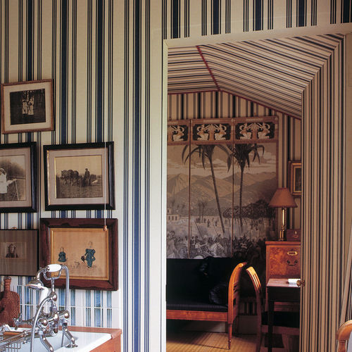 Papel de parede clássico - TENTED STRIPE - Farrow & Ball - listrado / efeito de tecido / cinza