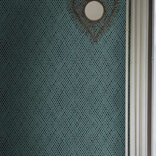 Papel de parede contemporâneo - AMIME  - Farrow & Ball - com padrão geométrico / efeito metalizado / branco