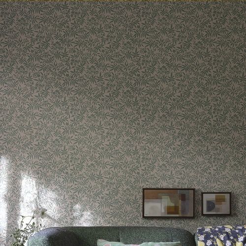 Papel de parede contemporâneo - JASMINE series - Farrow & Ball - com padrão floral / azul / verde
