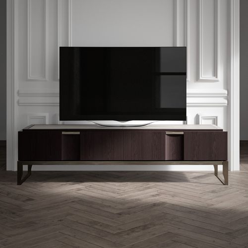 Rack de TV contemporâneo - PARIS - HUGUES CHEVALIER - baixo / em madeira / metálico