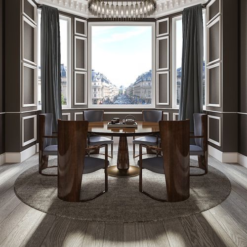 Mesa de jantar contemporânea - RIVIERA - HUGUES CHEVALIER - em madeira / redonda / da linha residencial
