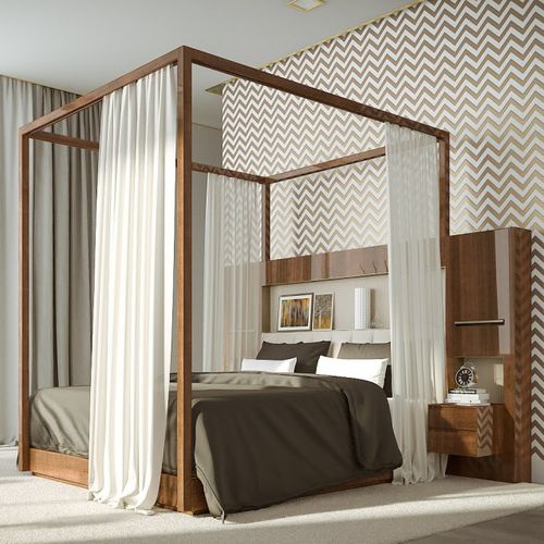 Cama com dossel - MALAQUAIS - HUGUES CHEVALIER - de casal / contemporânea / com cabeceira estofada
