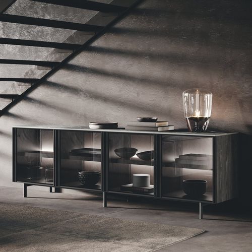 Buffet aparador alto - BLUNA - BINOVA S.p.A. - contemporâneo / em alumínio laqueado / em vidro fumê