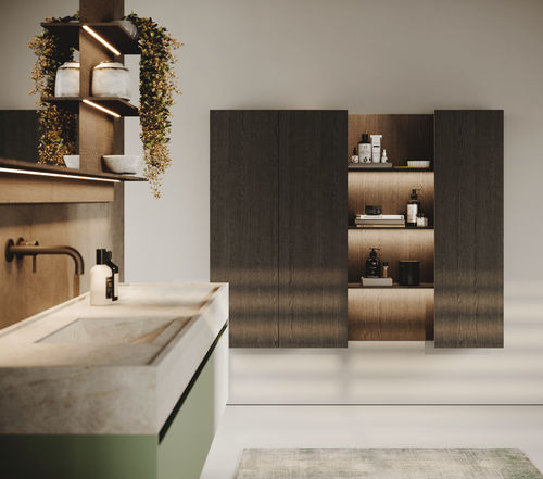 Móvel de banheiro com iluminação embutida - BLUNA LACCATO OPACO - BINOVA S.p.A. - contemporâneo / da linha residencial / em madeira