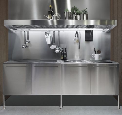 Cozinha contemporânea - ARTUSI PROFESSIONAL WORK UNIT - Arclinea - em aço inoxidável / escondida / com puxadores embutidos