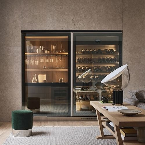 Adega climatizada multitemperatura - VINA EPICURE - Arclinea - de embutir / em madeira / com porta de vidro