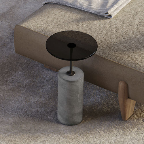 Mesa lateral contemporânea - 9085_CONCRETE - Vibieffe - em vidro fumê / com base em concreto / redonda