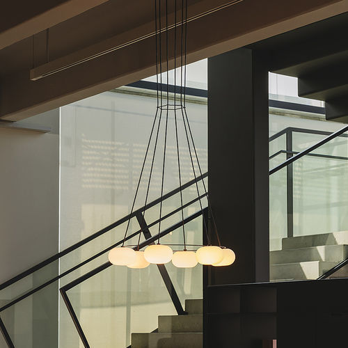 Lustre contemporâneo - KNOCK - MILAN ILUMINACION - em aço laqueado / em vidro soprado / para 6 lâmpadas