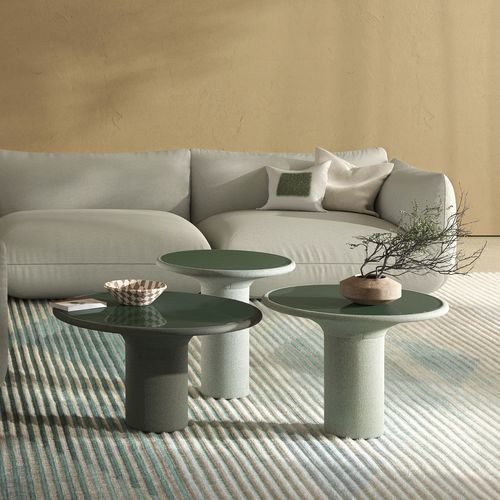 Mesa lateral contemporânea - ECHO - COR - em vidro laqueado / em couro / em tecido