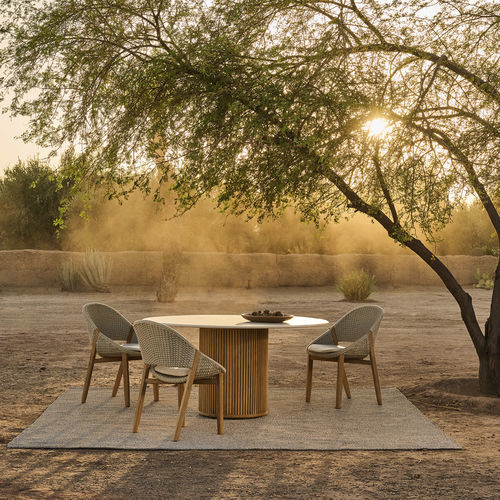Mesa de jantar contemporânea - OTTO - Tribù - em mármore travertino / em cerâmica / com base em teca