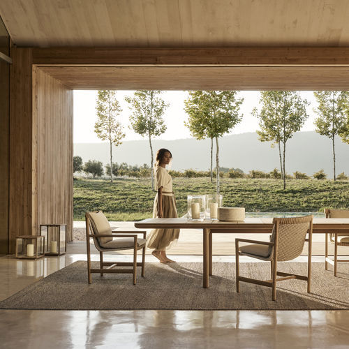 Mesa de jantar contemporânea - AMANU - Tribù - em cerâmica / com base em teca / retangular
