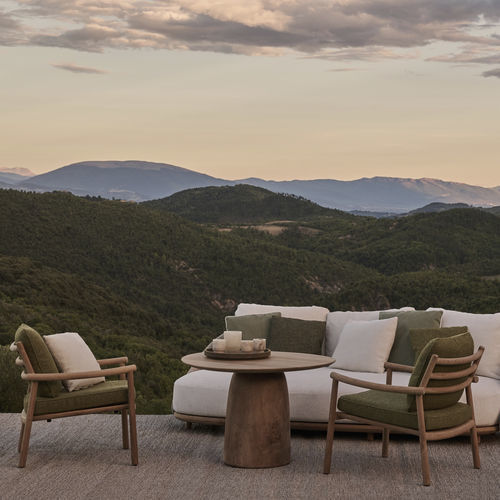 Mesa de jantar contemporânea - DUNES low - Tribù - em teca / com base em teca / redonda