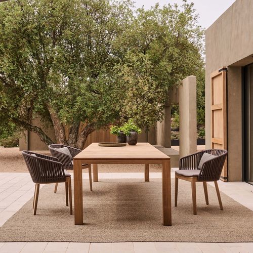 Mesa de jantar contemporânea - KOS - Tribù - em teca / com base em teca / retangular
