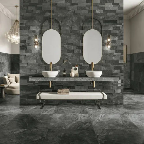 Placas de revestimento em grés porcelanato - RIVER GRAPHITE - CERAMICHE REFIN - brilhante / texturizada / estruturada