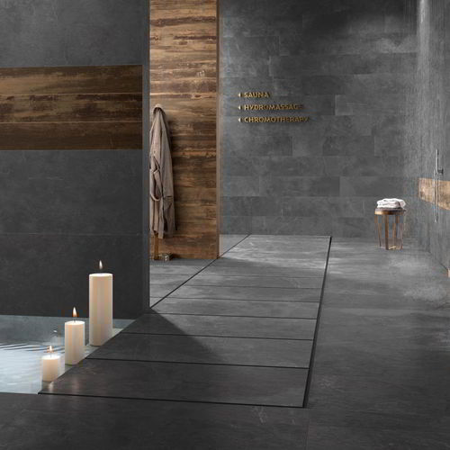 Placas de revestimento em grés porcelanato - STONEWORK T20 : ARDESIA NERA - CERAMICHE SUPERGRES - estruturada / para ambiente interno / para ambiente externo