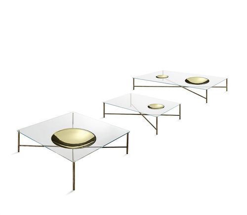 Mesa de centro contemporânea - Golden Moon - Gallotti&Radice - em vidro temperado / em latão polido / retangular