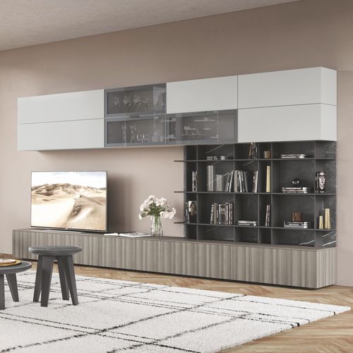 Móvel de parede de sala contemporâneo - DICIOTTO / 05 - Febal Casa - em laminado melamínico / para TV / com gavetas