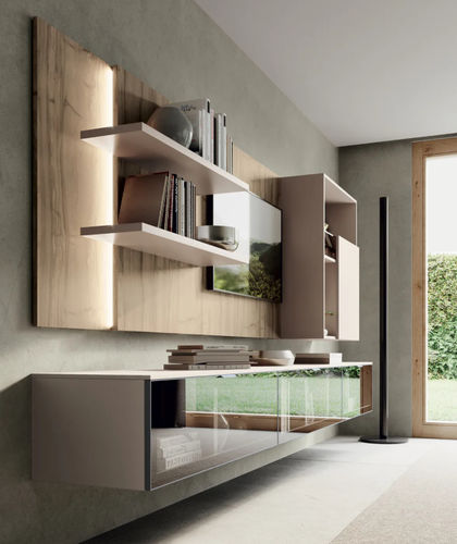Móvel de parede contemporâneo para TV - DICIOTTO 01 - Febal Casa - em vidro / em laminado melamínico / modular