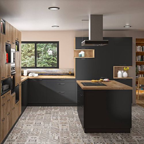 Cozinha contemporânea - Chimère - SAGNE - em carvalho envelhecido / com ilha / em L