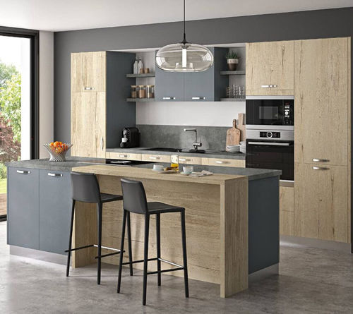 Cozinha contemporânea - Étoile Structuré/Mat - SAGNE - em madeira / com ilha / de tamanho médio