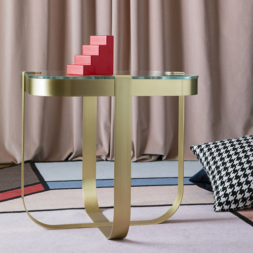 Mesa lateral contemporânea - RING - saba - em vidro temperado / com base em metal cromado / redonda