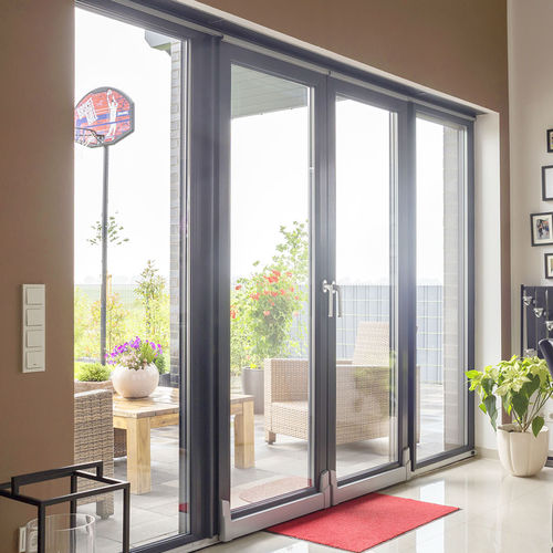 Porta de vidro osciloparalela - IGLO5 PSK - drutex - em aço / com vidro duplo / com vidro triplo