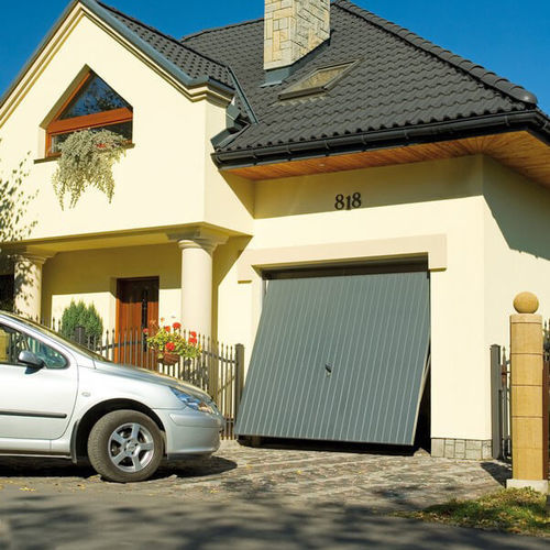 Portão de garagem em aço galvanizado - UP & OVER - WISNIOWSKI - basculante / em aço inoxidável / automático