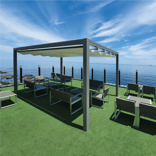 Pérgola apoiada em parede - ONDA - Giulio Barbieri S.r.l. - em alumínio / em PVC / com cobertura retrátil em lona PVC